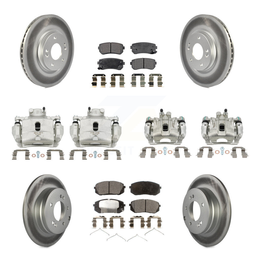 Front Rear Disc Brake Caliper Coated Rotor And Ceramic Pad Kit (10Pc) For Hyundai Sonata KCG-100907T