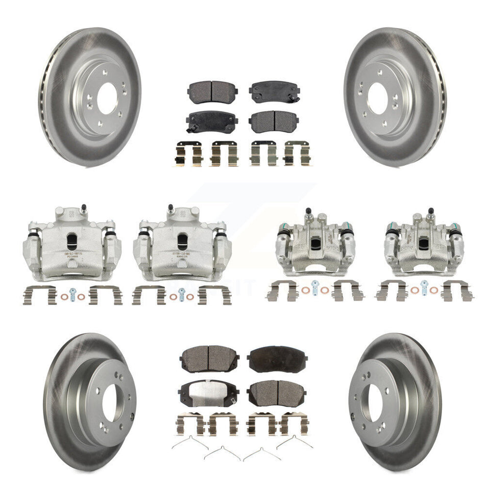 Front Rear Disc Brake Caliper Coated Rotor And Ceramic Pad Kit (10Pc) For Hyundai Sonata KCG-100907T