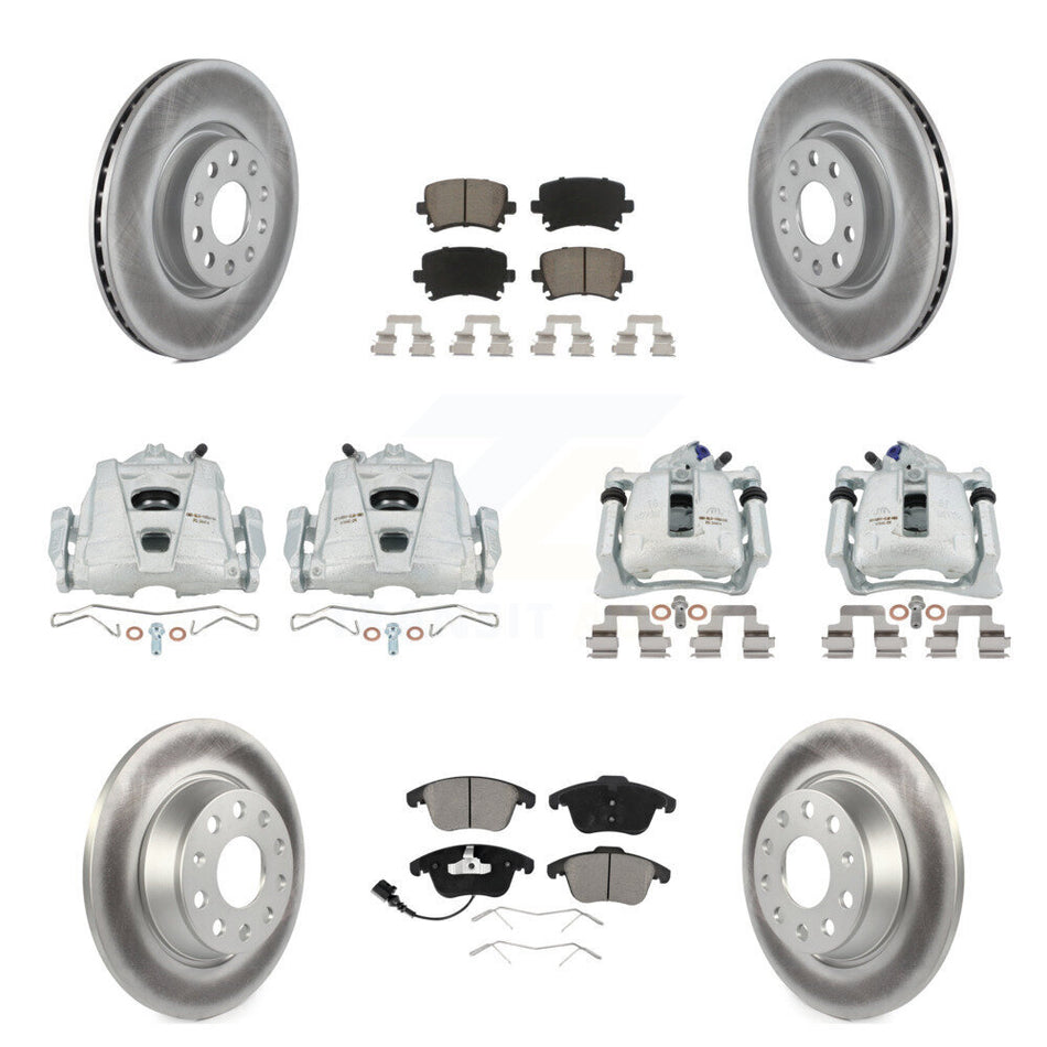 Front Rear Disc Brake Caliper Coated Rotors And Ceramic Pads Kit (10Pc) For 2009-2011 Volkswagen Tiguan KCG-100909C