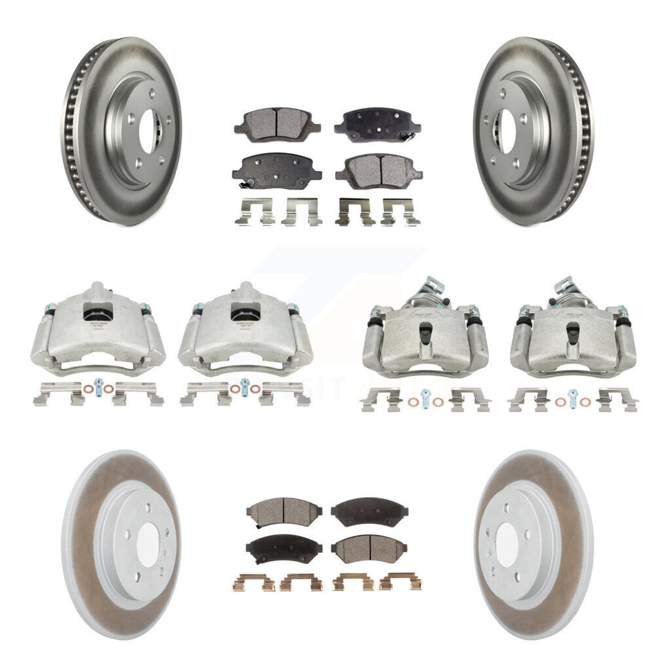Front Rear Disc Brake Caliper Coated Rotors And Semi-Metallic Pads Kit (10Pc) For 2005 Chevrolet Uplander Buick Terraza Saturn Relay FWD KCG-100909P