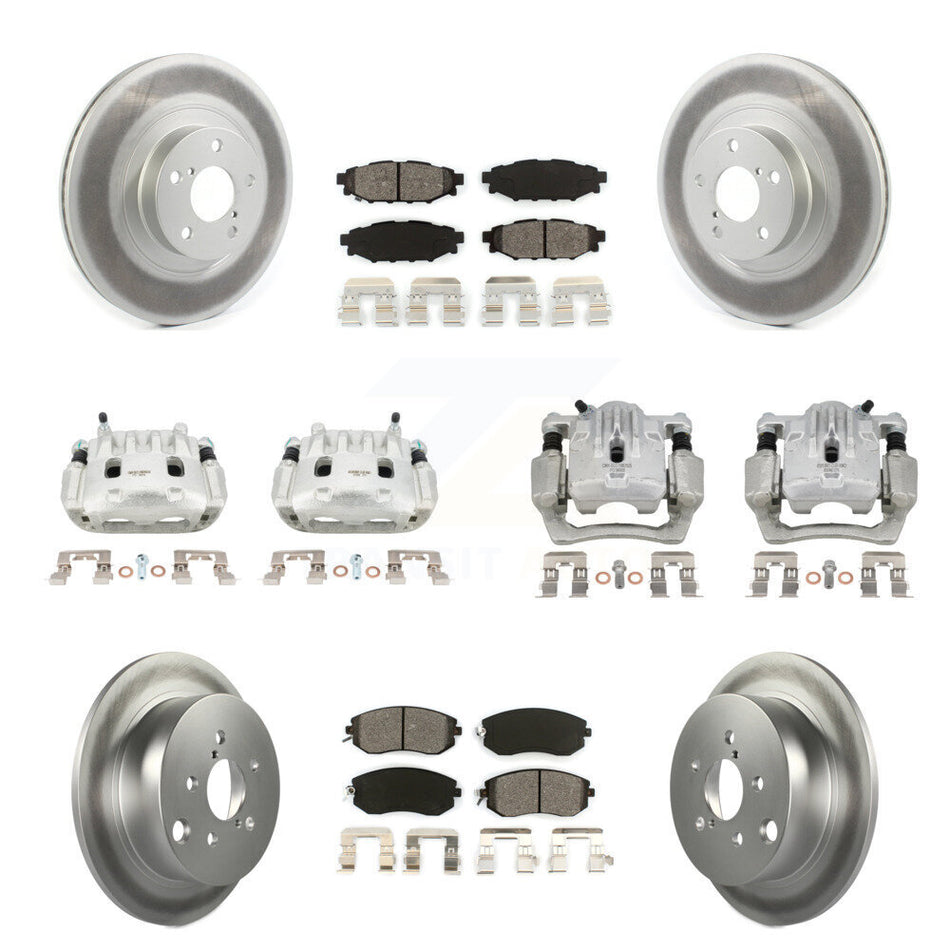 Front Rear Brake Caliper Coat Rotors Semi-Metallic Pad Kit (10Pc) For Subaru Forester XV KCG-100909S