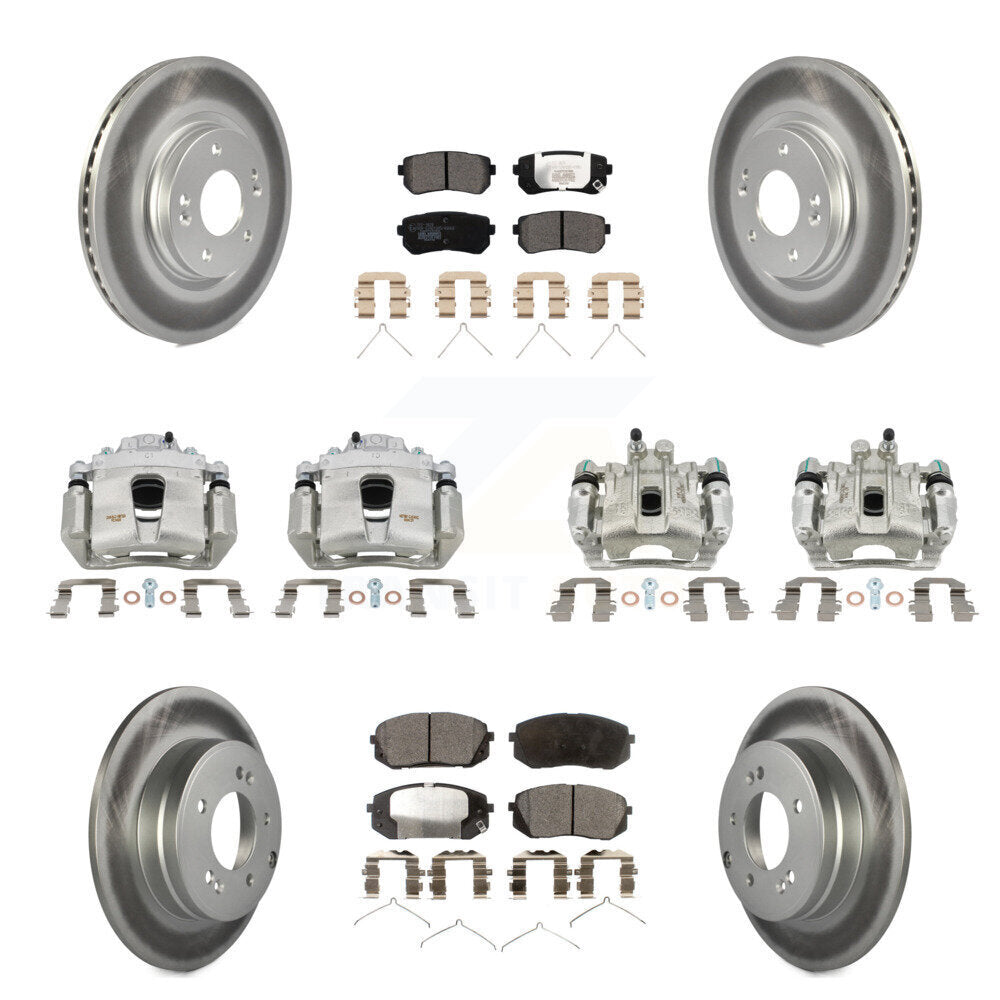 Front Rear Disc Brake Caliper Coated Rotors And Ceramic Pads Kit (10Pc) For Kia Optima KCG-100909T
