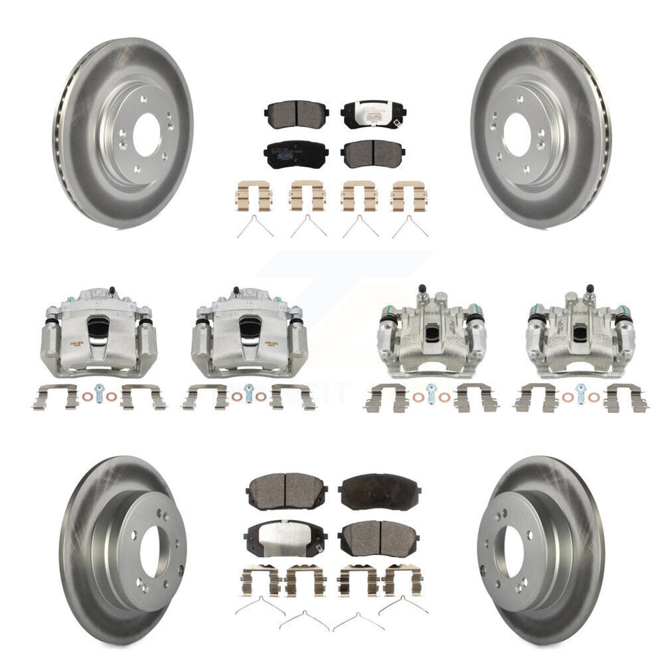 Front Rear Disc Brake Caliper Coated Rotors And Ceramic Pads Kit (10Pc) For Kia Optima KCG-100909T