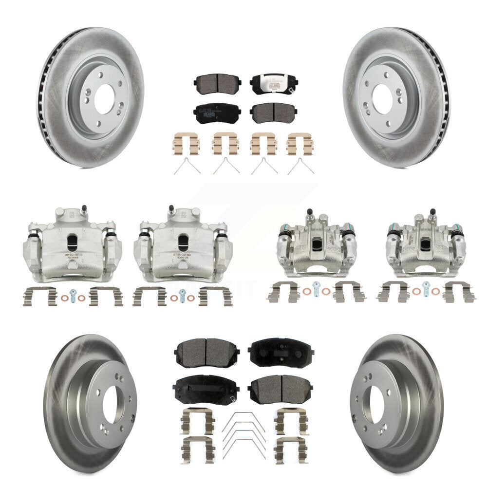 Front Rear Disc Brake Caliper Coated Rotors And Ceramic Pads Kit (10Pc) For Kia Optima KCG-100910T