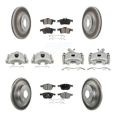 Front Rear Disc Brake Caliper Coated Rotors And Semi-Metallic Pad Kit (10Pc) For Mazda 5 KCG-100912P