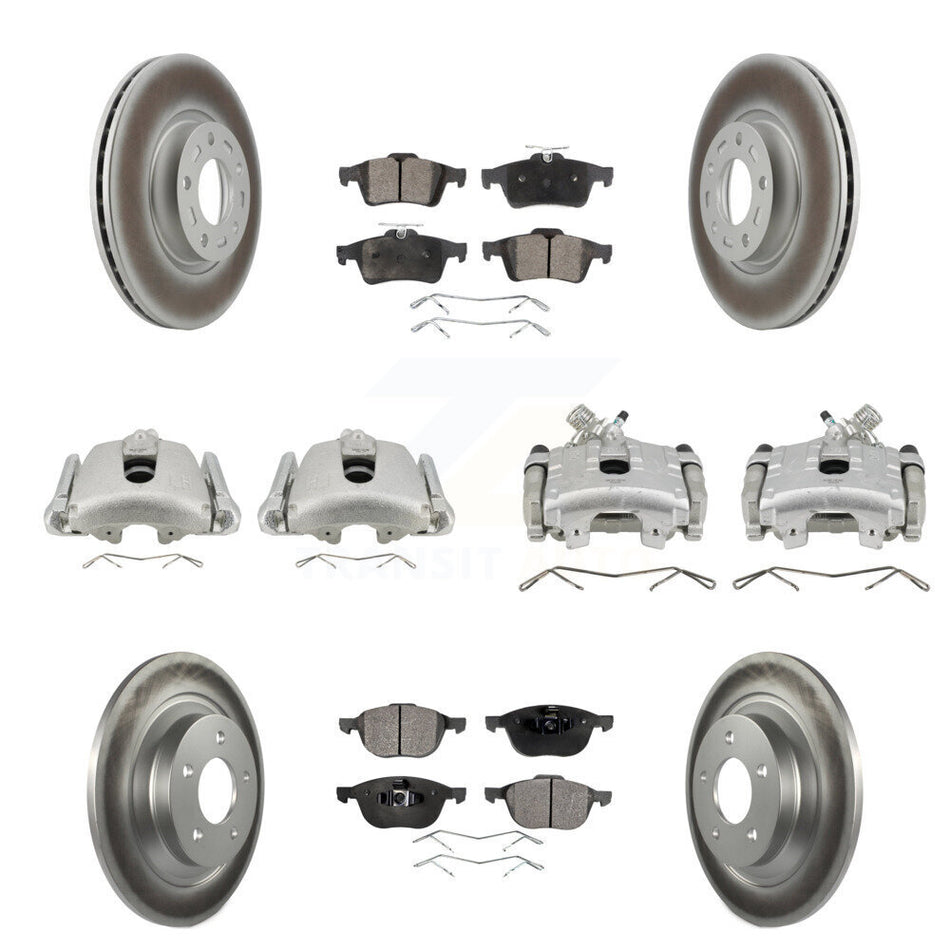 Front Rear Disc Brake Caliper Coated Rotors And Semi-Metallic Pad Kit (10Pc) For Mazda 5 KCG-100912P
