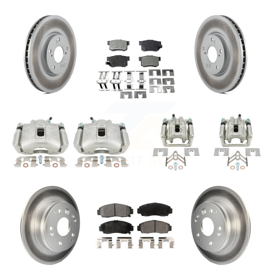 Front Rear Disc Brake Caliper Coated Rotors And Semi-Metallic Pads Kit (10Pc) For 2004-2005 Acura TL Automatic transmission KCG-100913P