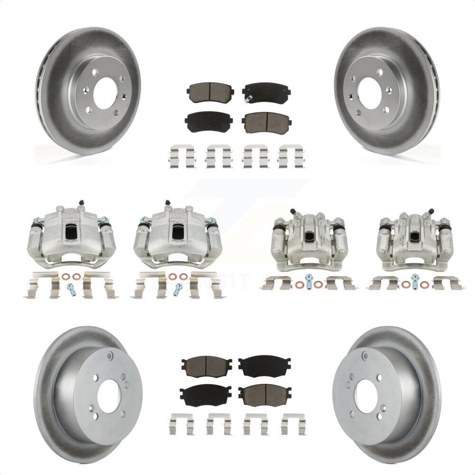 Front Rear Disc Brake Caliper Coated Rotors And Ceramic Pads Kit (10Pc) For Hyundai Accent Kia Rio Rio5 KCG-100923C by Transit Auto