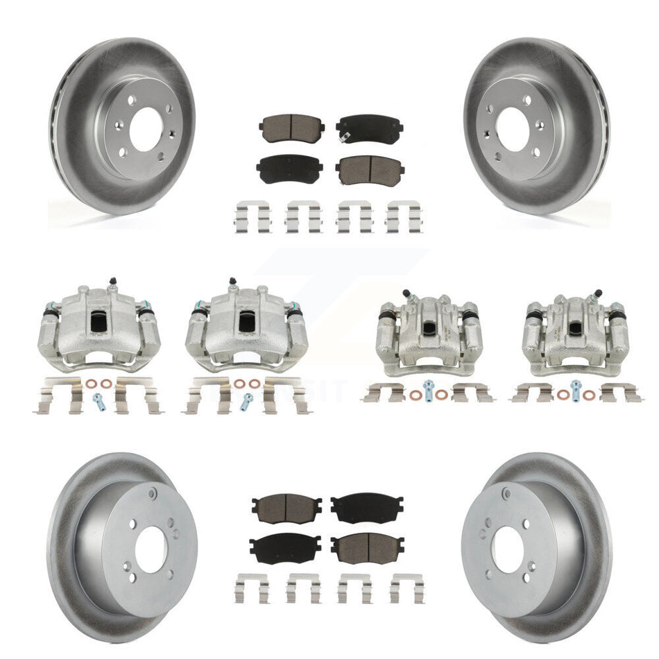Front Rear Disc Brake Caliper Coated Rotors And Ceramic Pads Kit (10Pc) For Hyundai Accent Kia Rio Rio5 KCG-100923C