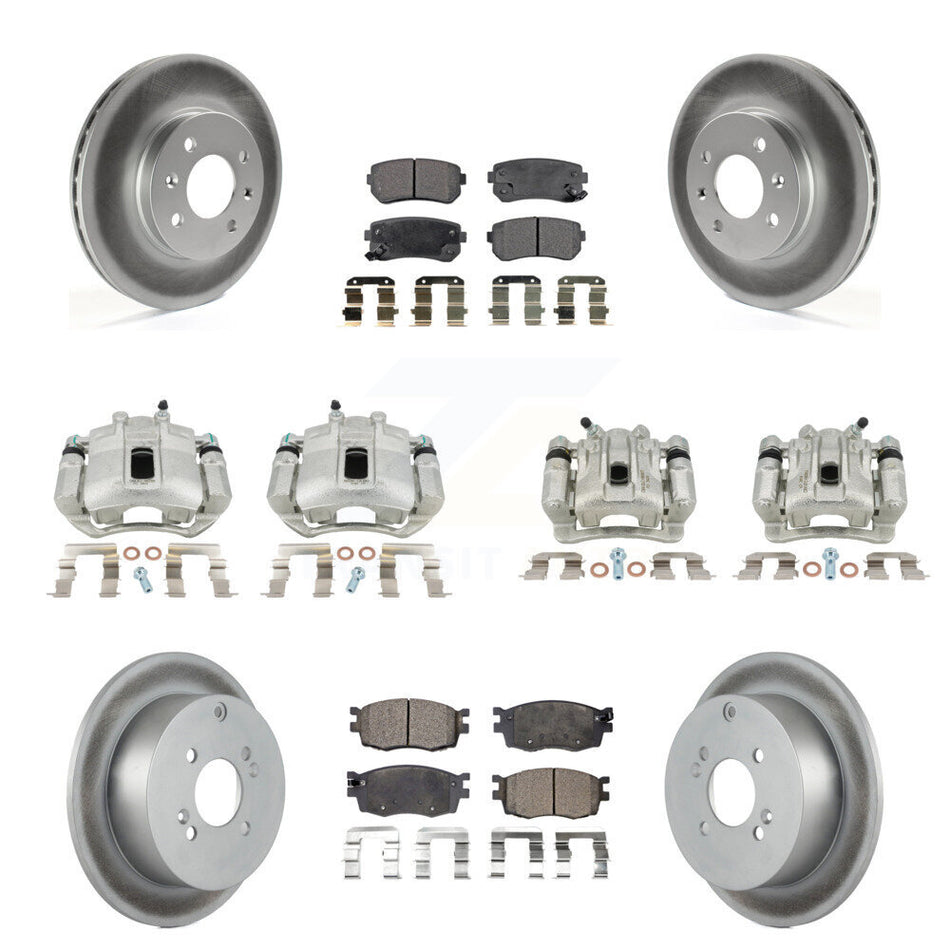 Front Rear Disc Brake Caliper Coated Rotors And Ceramic Pads Kit (10Pc) For Hyundai Accent Kia Rio Rio5 KCG-100925T