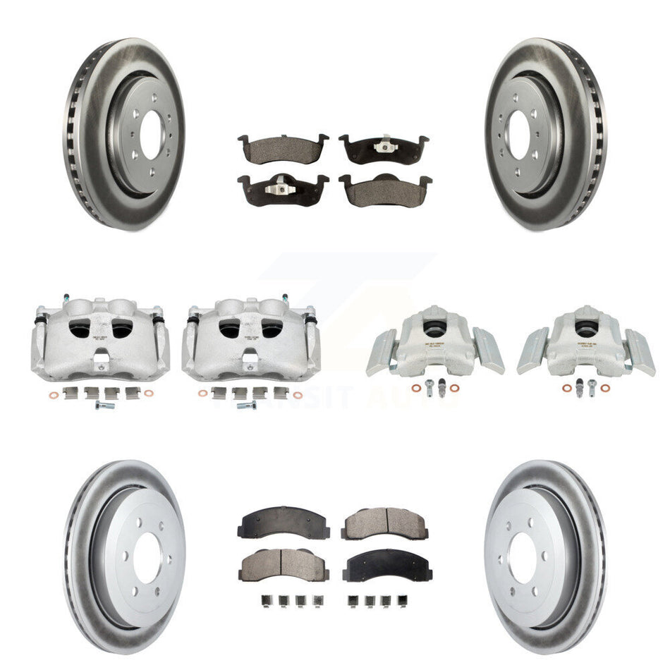 Front Rear Disc Brake Caliper Coated Rotors And Ceramic Pads Kit (10Pc) For 2010-2017 Ford Expedition Lincoln Navigator KCG-100927T