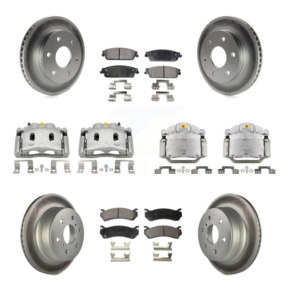 Front Rear Disc Brake Caliper Coated Rotors And Semi-Metallic Pads Kit (10Pc) For KCG-100929P