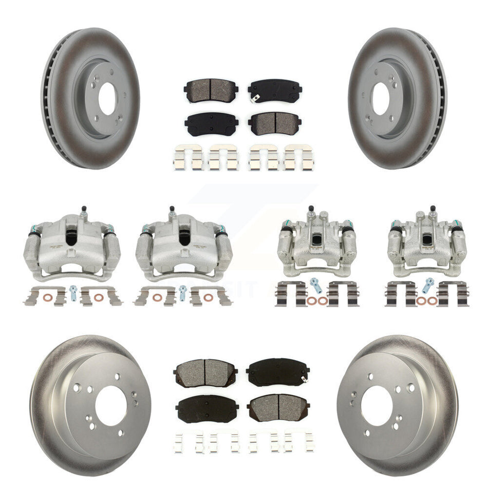 Front Rear Disc Brake Caliper Coated Rotors And Semi-Metallic Pads Kit (10Pc) For Hyundai Tucson Kia Sportage KCG-100931S