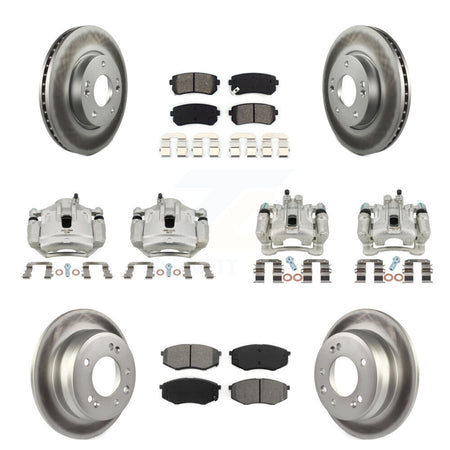 Front Rear Brake Caliper Coat Rotors Semi-Metallic Pad Kit (10Pc) For Hyundai Tucson Kia KCG-100932S