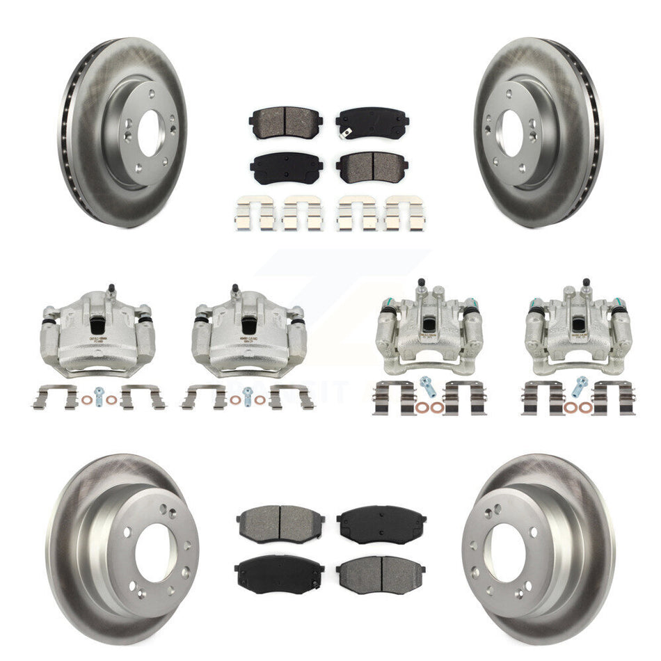 Front Rear Brake Caliper Coat Rotors Semi-Metallic Pad Kit (10Pc) For Hyundai Tucson Kia KCG-100932S