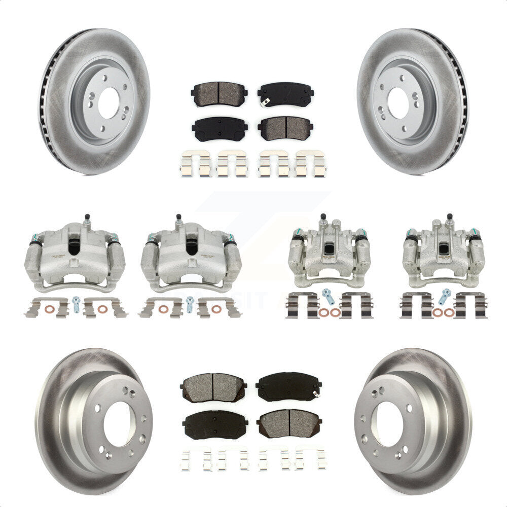 Front Rear Disc Brake Caliper Coated Rotors And Semi-Metallic Pads Kit (10Pc) For 2015 Hyundai Tucson FWD with FUEL CELL EV (FCEV) engine KCG-100934S by Transit Auto