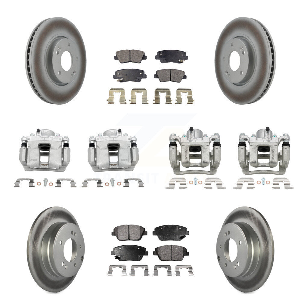 Front Rear Brake Caliper Coat Rotors Semi-Metallic Pad Kit (10Pc) For Hyundai Sonata Kia KCG-100935P