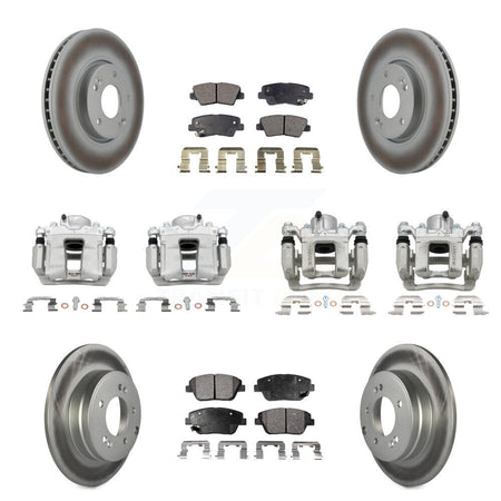 Front Rear Brake Caliper Coat Rotors Semi-Metallic Pad Kit (10Pc) For Hyundai Sonata Kia KCG-100935P