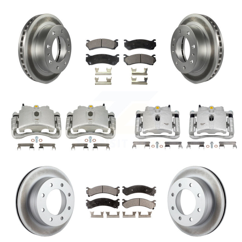 Front Rear Disc Brake Caliper Coated Rotors And Ceramic Pads Kit (10Pc) For Chevrolet Silverado 2500 HD GMC Sierra Hummer H2 1500 Suburban Yukon XL Avalanche Classic KCG-100936T