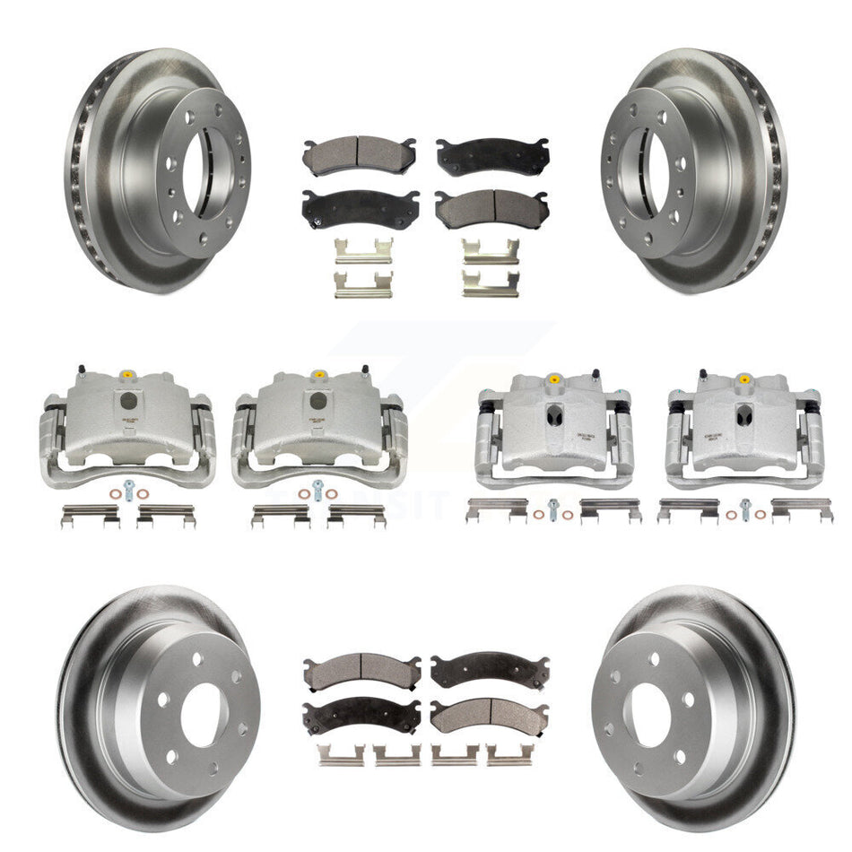 Front Rear Disc Brake Caliper Coated Rotors And Ceramic Pads Kit (10Pc) For 2003 Chevrolet Silverado 2500 HD Suburban GMC Sierra KCG-100937T