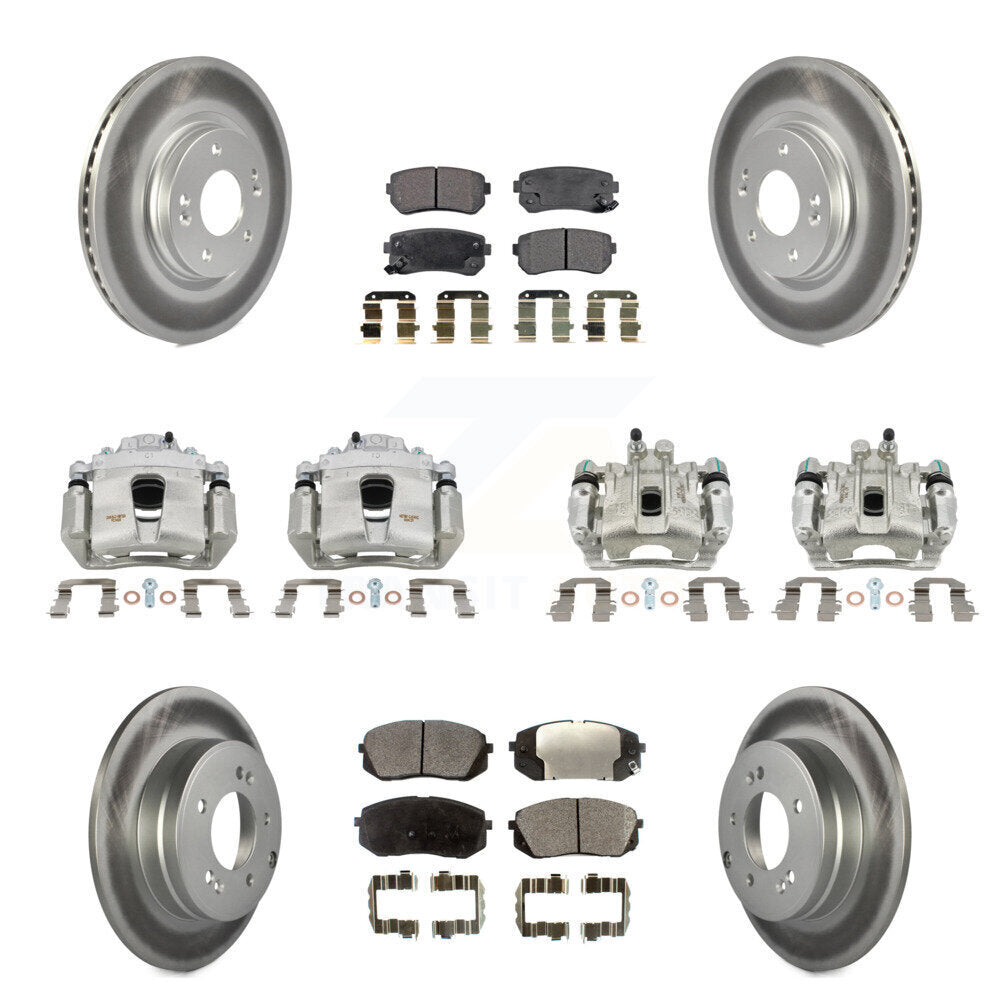 Front Rear Disc Brake Caliper Coat Rotor Semi-Metallic Pad Kit (10Pc) For Hyundai Sonata KCG-100939P
