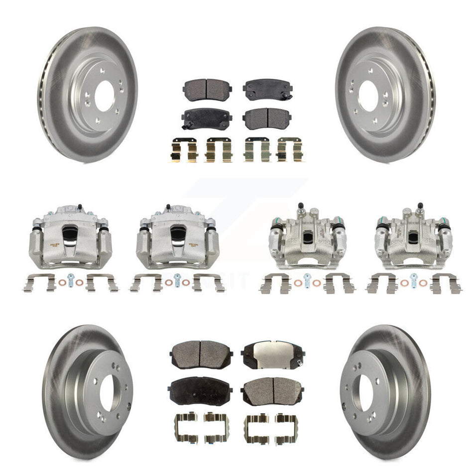 Front Rear Disc Brake Caliper Coat Rotor Semi-Metallic Pad Kit (10Pc) For Hyundai Sonata KCG-100939P