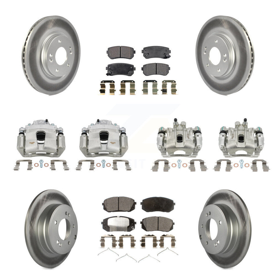 Front Rear Disc Brake Caliper Coat Rotor Semi-Metallic Pad Kit (10Pc) For Hyundai Sonata KCG-100940P