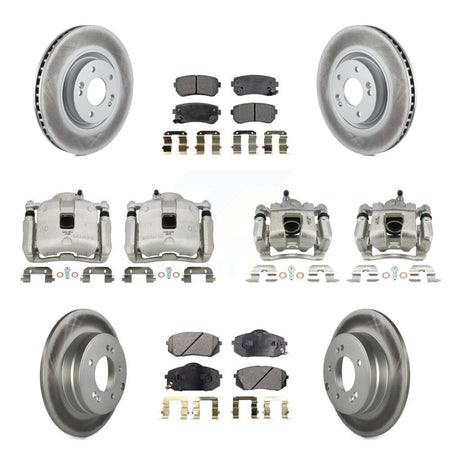 Front Rear Disc Brake Caliper Coat Rotor Semi-Metallic Pad Kit (10Pc) For Hyundai Tucson KCG-100941P