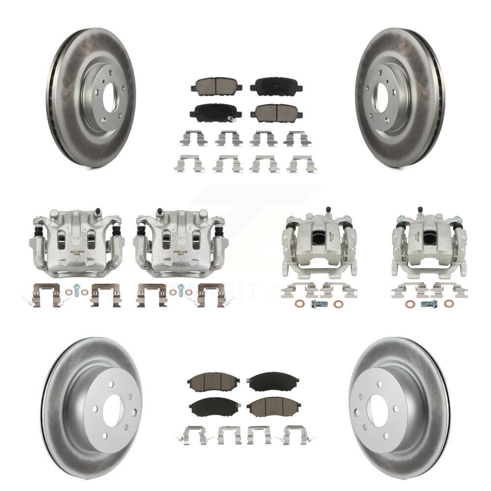 Front Rear Brake Caliper Coat Rotor & Ceramic Pad Kit (10Pc) For 2008-2012 INFINITI EX35 KCG-100942C