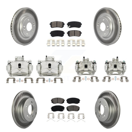 Front Rear Disc Brake Caliper Coat Rotor Semi-Metallic Pad Kit (10Pc) For Hyundai Sonata KCG-100943S