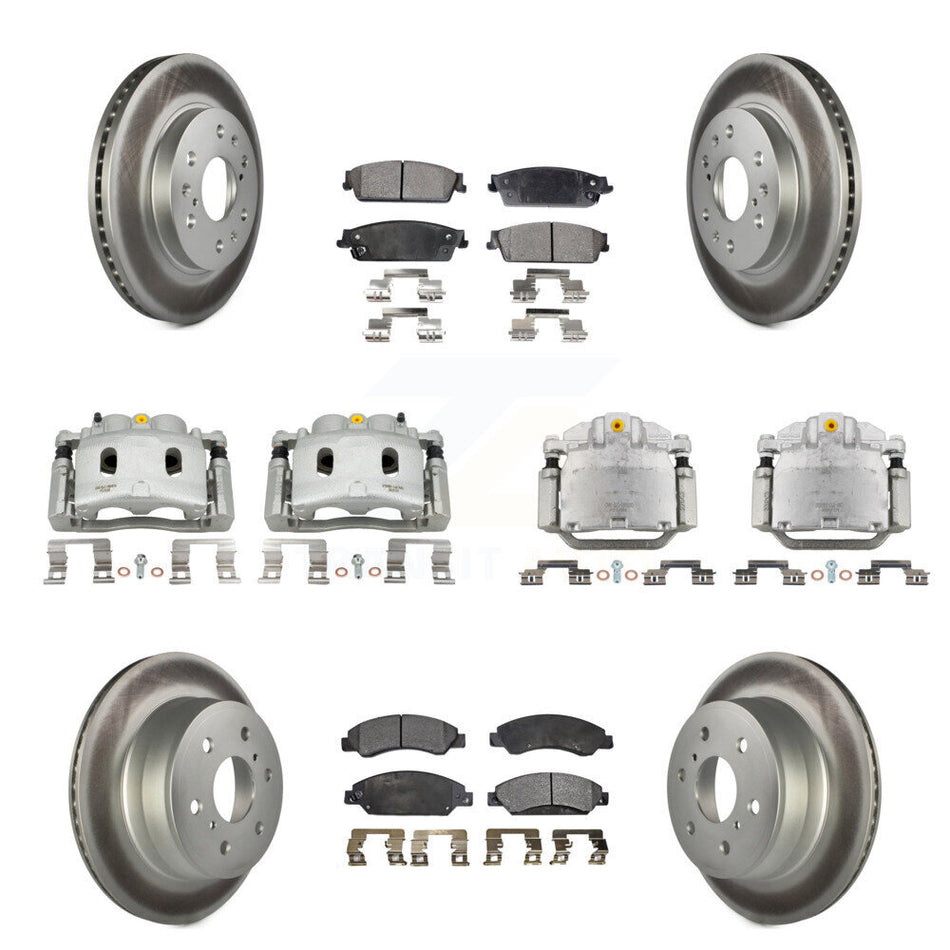 Front Rear Brake Caliper Coat Rotor & Ceramic Pad Kit (10Pc) For Chevrolet Avalanche GMC KCG-100943T