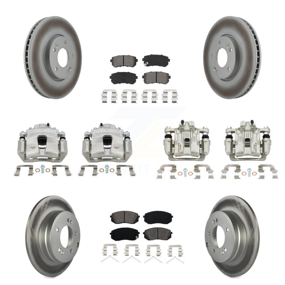Front Rear Disc Brake Caliper Coat Rotor Semi-Metallic Pad Kit (10Pc) For Hyundai Sonata KCG-100944S