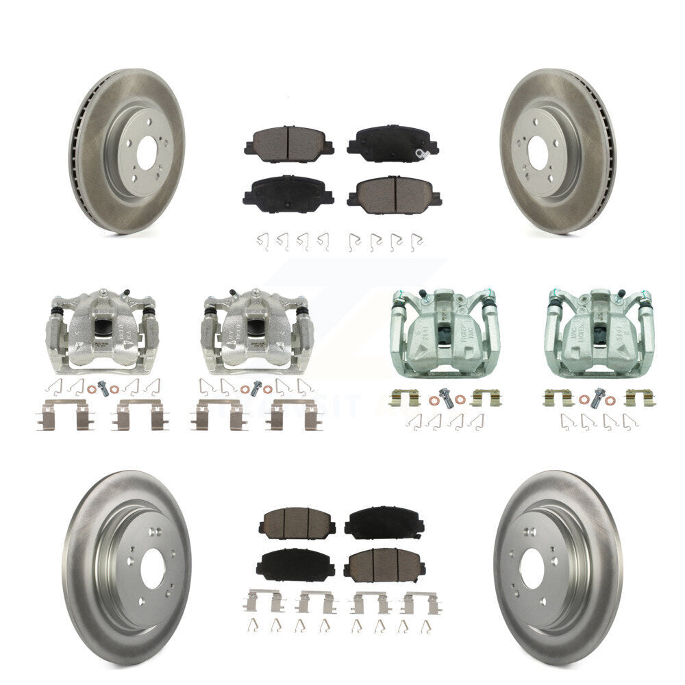 Front Rear Disc Brake Caliper Coated Rotors And Ceramic Pads Kit (10Pc) For Honda CR-V KCG-100946C