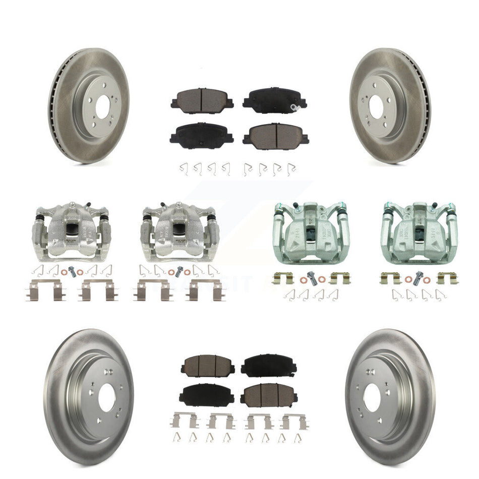 Front Rear Disc Brake Caliper Coated Rotors And Ceramic Pads Kit (10Pc) For Honda CR-V KCG-100946C