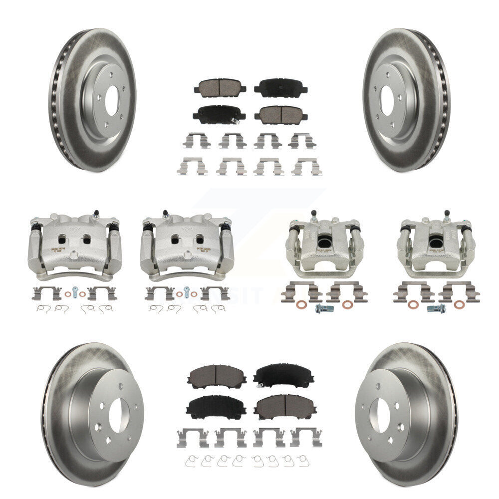 Front Rear Disc Brake Caliper Coated Rotors And Ceramic Pads Kit (10Pc) For Nissan Rogue KCG-100948C