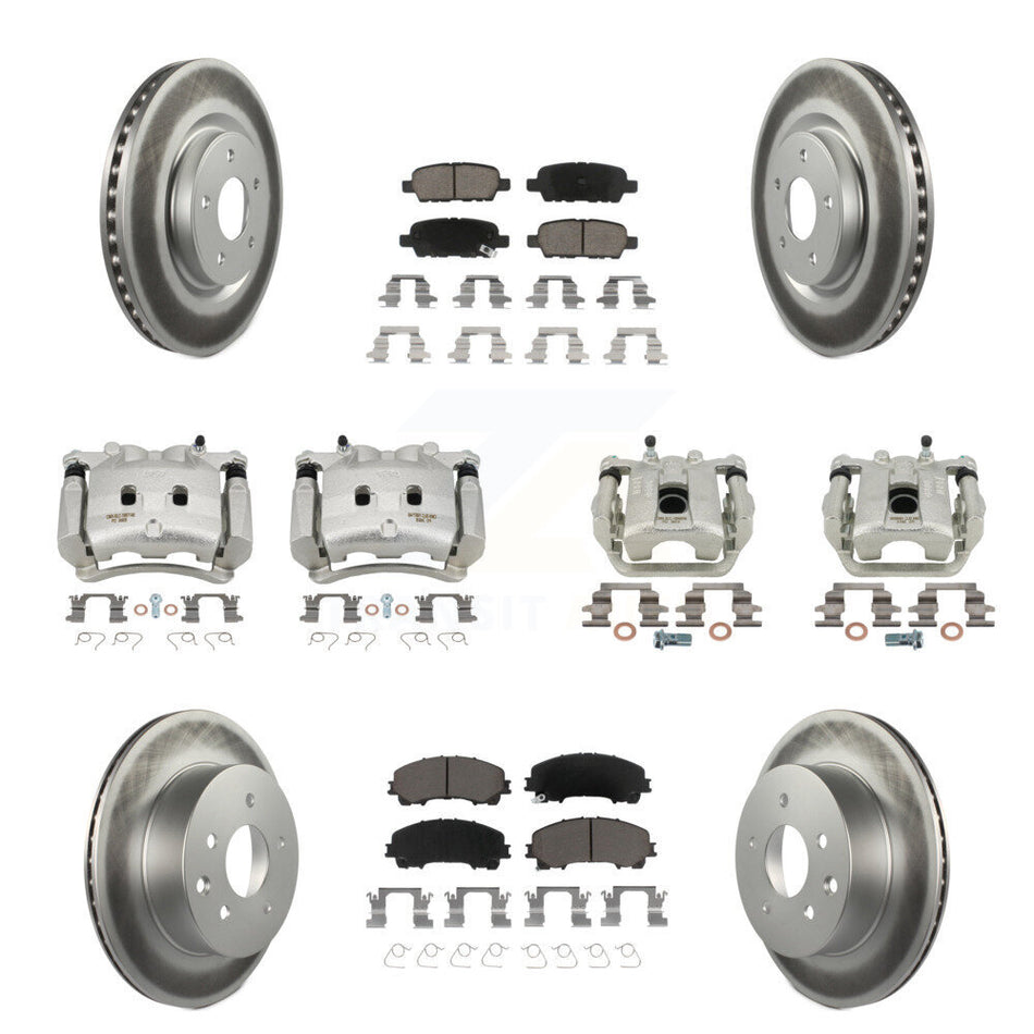 Front Rear Disc Brake Caliper Coated Rotors And Ceramic Pads Kit (10Pc) For Nissan Rogue KCG-100948C