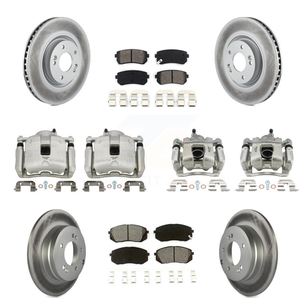 Front Rear Disc Brake Caliper Coat Rotor Semi-Metallic Pad Kit (10Pc) For Hyundai Tucson KCG-100949S