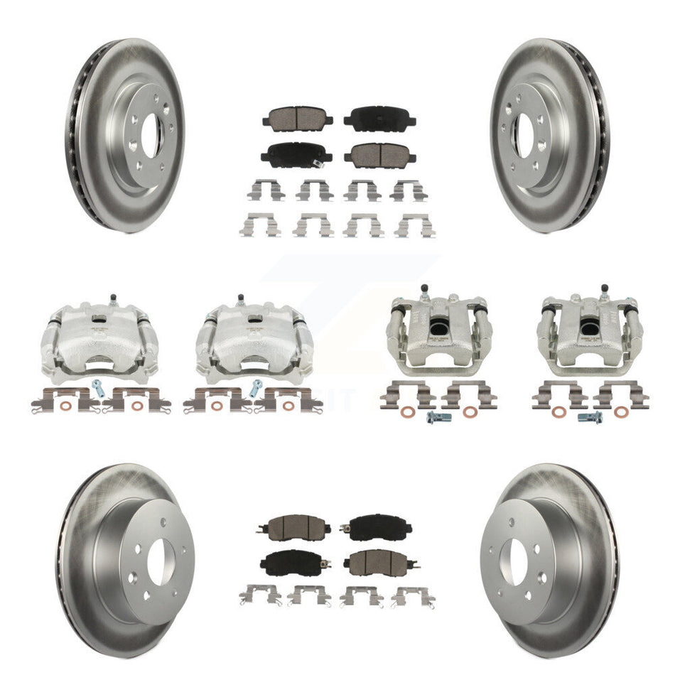 Front Rear Disc Brake Caliper Coated Rotors And Ceramic Pads Kit (10Pc) For Nissan LEAF KCG-100951C