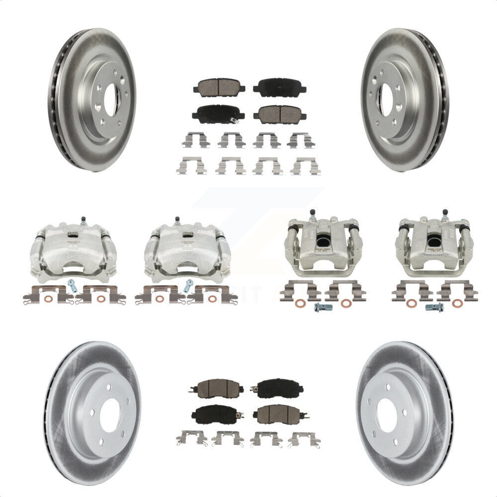 Front Rear Disc Brake Caliper Coated Rotors And Ceramic Pads Kit (10Pc) For 2017 Nissan LEAF With Electric Parking KCG-100953C by Transit Auto