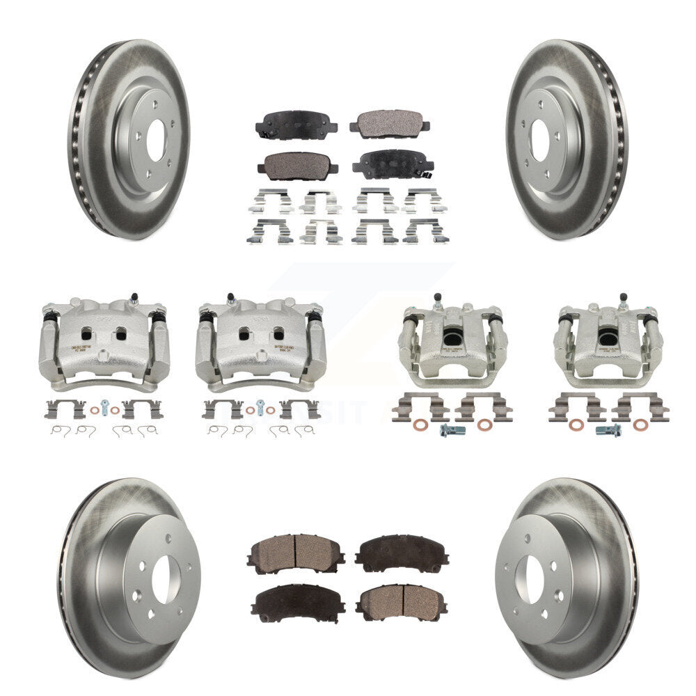 Front Rear Disc Brake Caliper Coat Rotor & Semi-Metallic Pad Kit (10Pc) For Nissan Rogue KCG-100953P