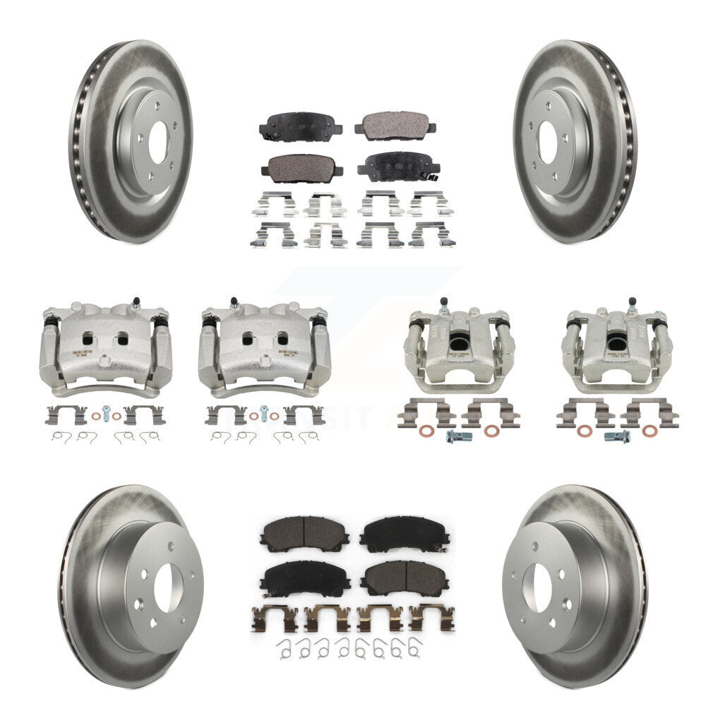 Front Rear Disc Brake Caliper Coated Rotors And Ceramic Pads Kit (10Pc) For Nissan Rogue KCG-100953T