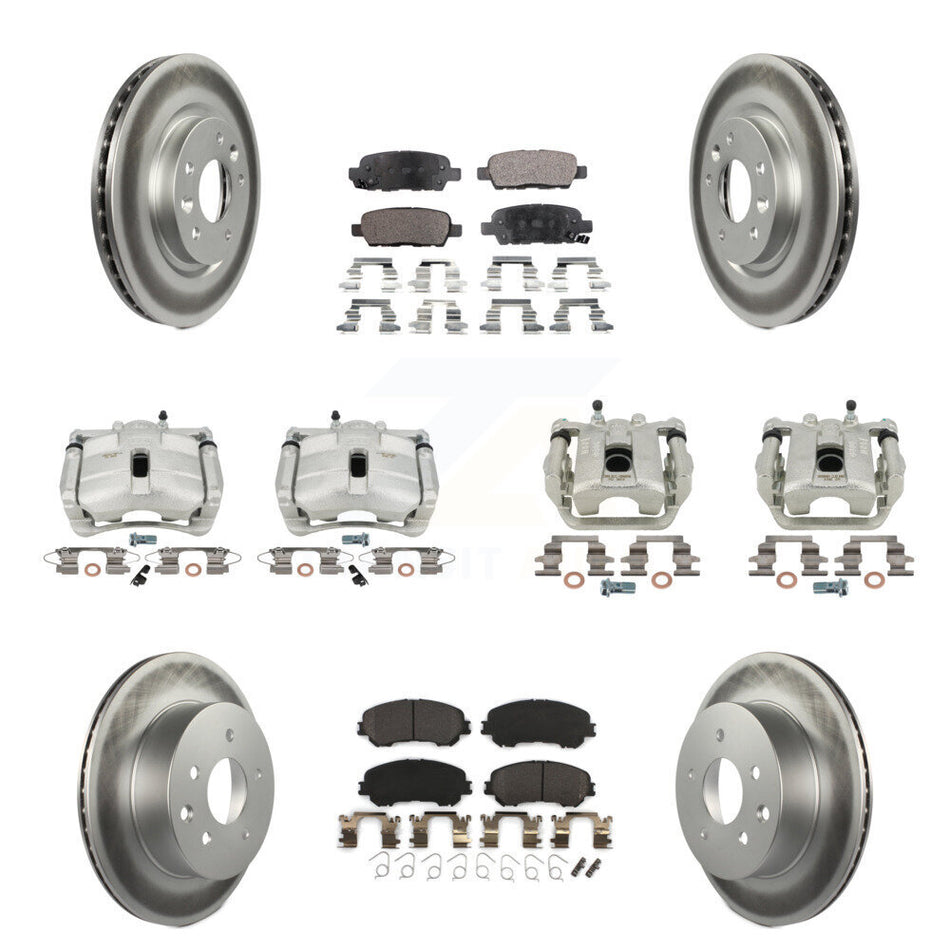 Front Rear Disc Brake Caliper Coated Rotors And Semi-Metallic Pads Kit (10Pc) For Nissan Rogue Sport KCG-100954P
