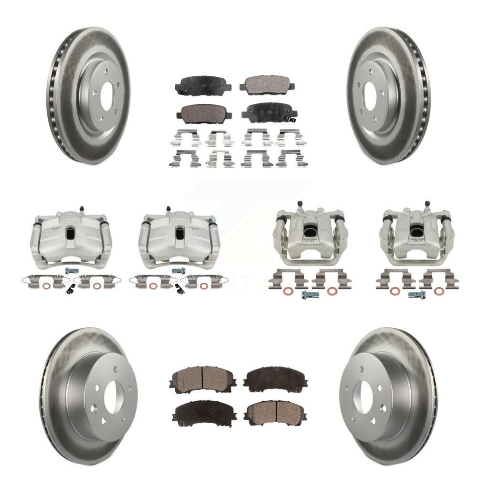 Front Rear Disc Brake Caliper Coated Rotors And Semi-Metallic Pads Kit (10Pc) For 2014-2015 Nissan Rogue SL With 3rd Row Seating KCG-100955P