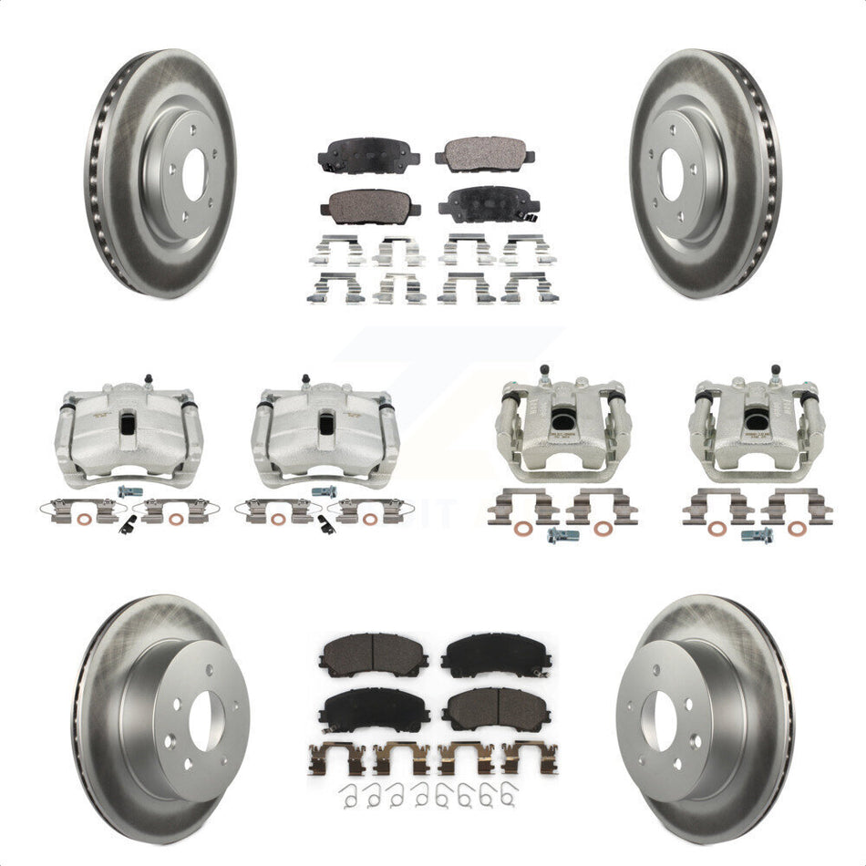 Front Rear Disc Brake Caliper Coated Rotors And Ceramic Pads Kit (10Pc) For 2014-2015 Nissan Rogue SL With 3rd Row Seating KCG-100955T by Transit Auto