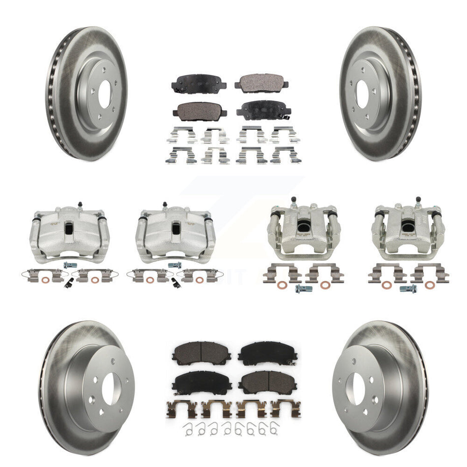Front Rear Disc Brake Caliper Coated Rotors And Ceramic Pads Kit (10Pc) For 2014-2015 Nissan Rogue SL With 3rd Row Seating KCG-100955T