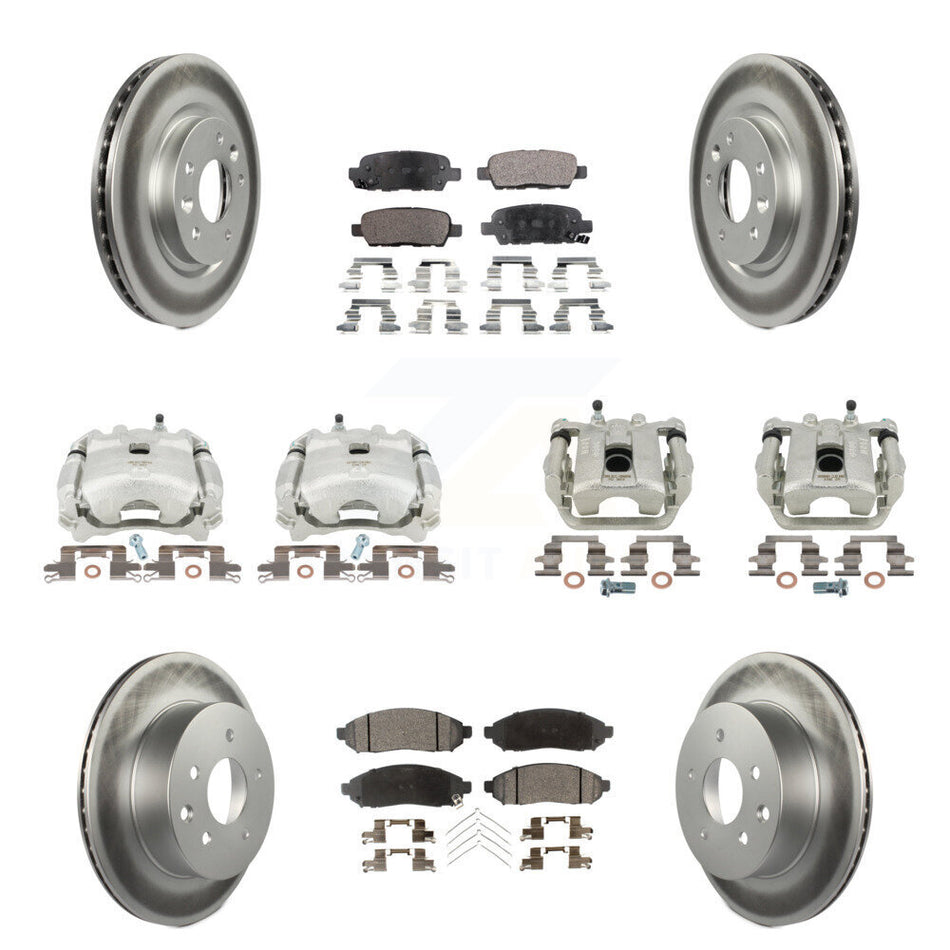 Front Rear Disc Brake Caliper Coated Rotors And Semi-Metallic Pads Kit (10Pc) For 2015 Nissan LEAF Vehicles Manufactured In Japan KCG-100957P