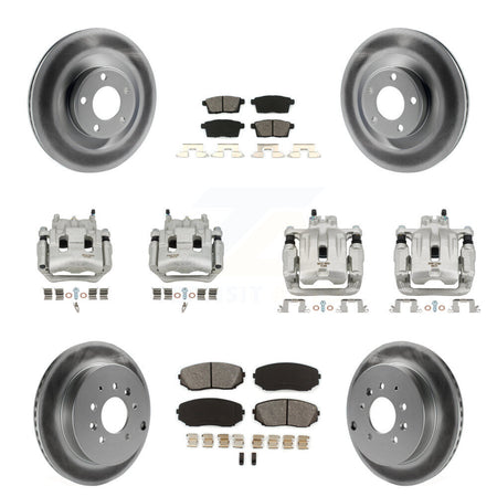 Front Rear Brake Caliper Coat Rotor & Semi-Metallic Pad Kit (10Pc) For Ford Edge Lincoln KCG-100958S