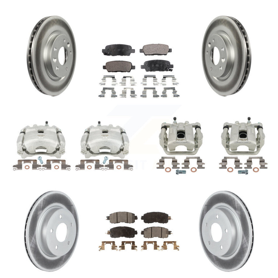 Front Rear Disc Brake Caliper Coated Rotors And Ceramic Pads Kit (10Pc) For 2017 Nissan LEAF With Electric Parking KCG-100958T