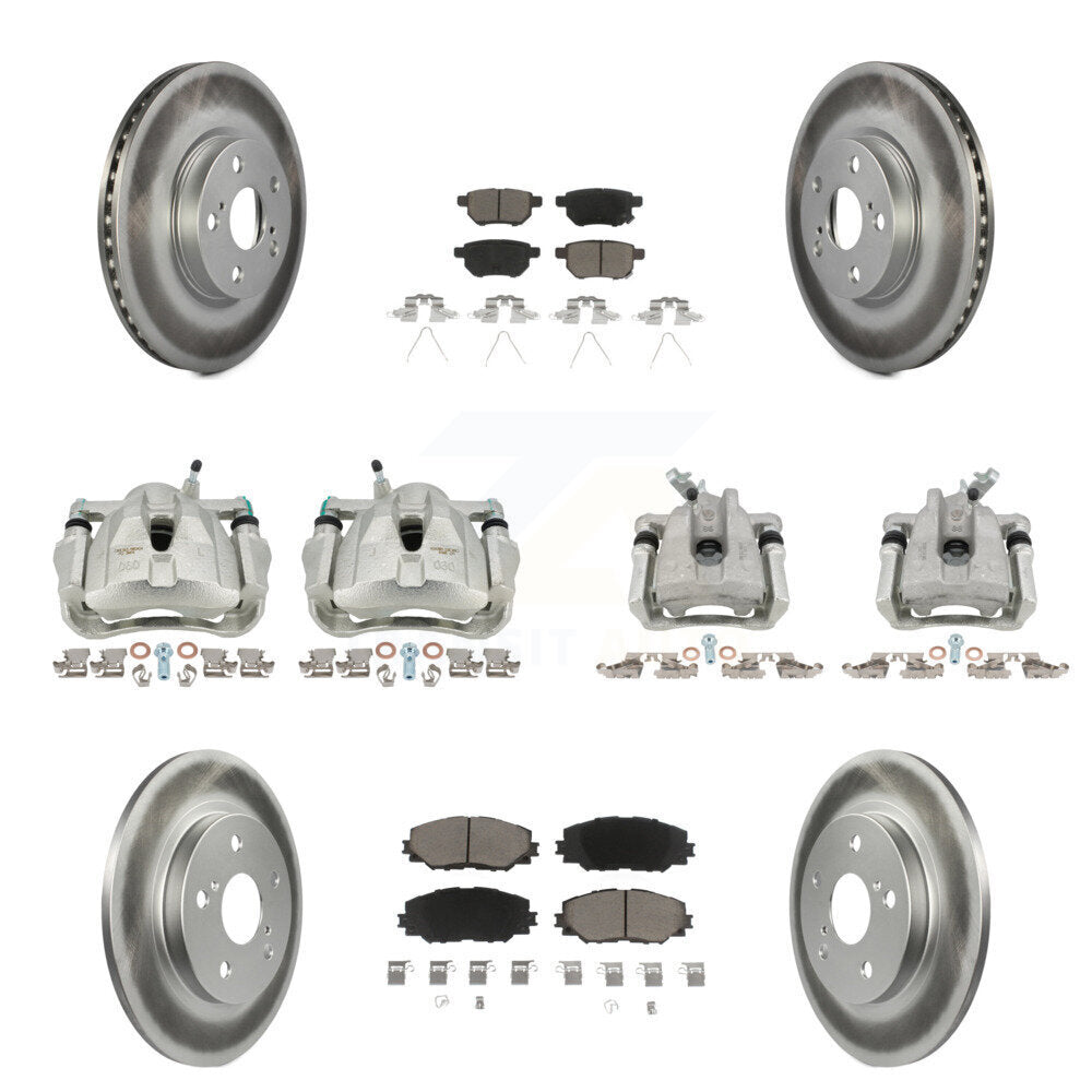 Front Rear Disc Brake Caliper Coated Rotors And Ceramic Pad Kit (10Pc) For Toyota Matrix KCG-100959C
