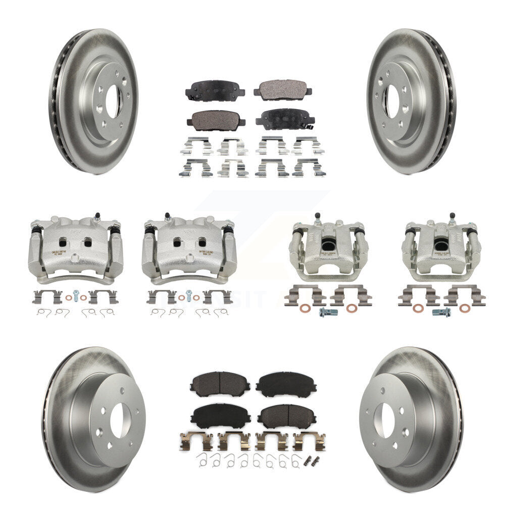 Front Rear Disc Brake Caliper Coat Rotor & Semi-Metallic Pad Kit (10Pc) For Nissan Rogue KCG-100959P
